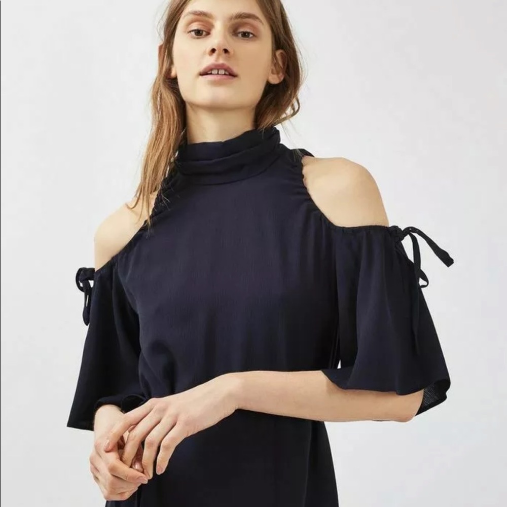 Topshop Cold Shoulder Cut Out Mock Neck Midi Dress